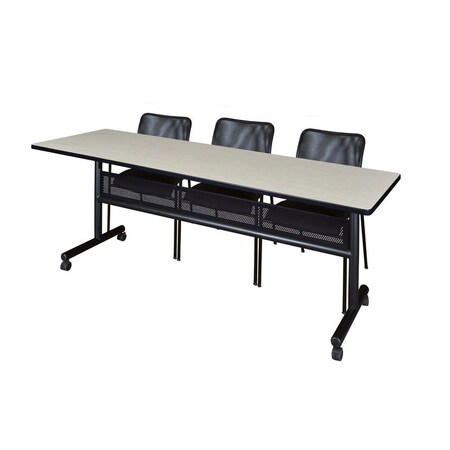 Regency Regency Kobe 84 x 24 in. Flip-Top Privacy Nesting Table- Maple, 2 Mesh Stack Chairs- Black MKFTM8424PL75BK